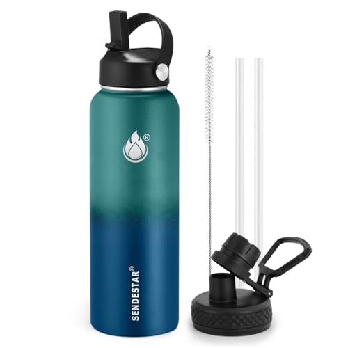 Image of Insulated Water Bottle 40 oz with Straw, Stainless Steel Wide Mouth Water Bottle, Double Wall Vacuum Leak Proof with Straw Lid & Spout Lid for Sports or Office, Keep Cold or Hot Up to 24 Hrs