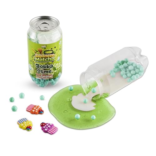 Image of Japanese Matcha Bobba Slime for Kids & Adults | Squishy Stretchy with Bobba Beads & Collectible Mini Charms | Surprise Slime Can Toy | Stress Relief Sensory Play | Ages 6+ (1 Can)