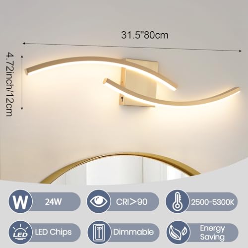 Image of 31.5 inch Modern Bathroom Vanity Light Gold Lights Fixtures Dimmable 5CCT Led Bathroom Light Fixture Over Mirror Modern Wall lamp for Cabinet Hallway
