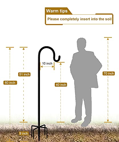 Derkniel Shepherd Hook 60 Inch Tall Heavy-Duty Metal Garden Hanging Pole Stake For Bird Feeder Pole Plant Baskets, Black (2 Pack) #TOP4