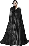 JPXH Unisex Black Adult Witch Cape Full Length Hooded Robe Cloak Halloween Dress Up Parties(Black