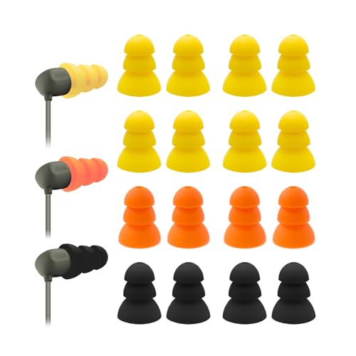Klowcok Eartips para Elgin Discord Gen 3/Discord Gen 2/Rumble/Rumble Wired | Tapones de silicona, Reemplazo, Triple Flange, 8 pares (Amarillo 4/Negro 2/Naranja 2)