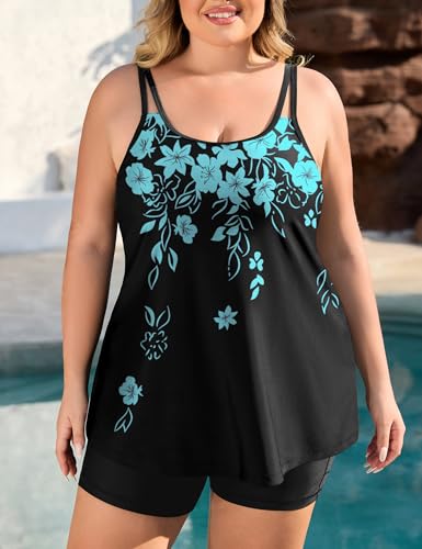 COOTRY Womens 2025 Plus Size Tankini Swimsuits Two Piece Bathing Suits Flowy Swimwear Swim Tank Top with Boyshorts2