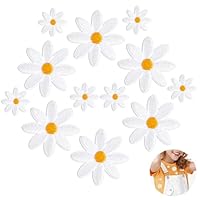 Ouligay 12 Stück Gänseblümchen Patches zum Aufbügeln Blumen Flicken zum Aufbügeln Bügelflicken für Kinder Gänseblümchen Aufnäher Bügelpatches Aufbügel Patches für Kleid Jeans Jacken Taschen
