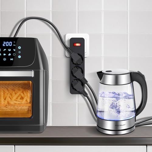 Miniatura 6 de Aigostar Adaptador Enchufes Plano Con 3 Tomas Y Interruptor,Ladron Enchufes Con Protección Infantil,Enchufe De Pared,16a,250v,Negro