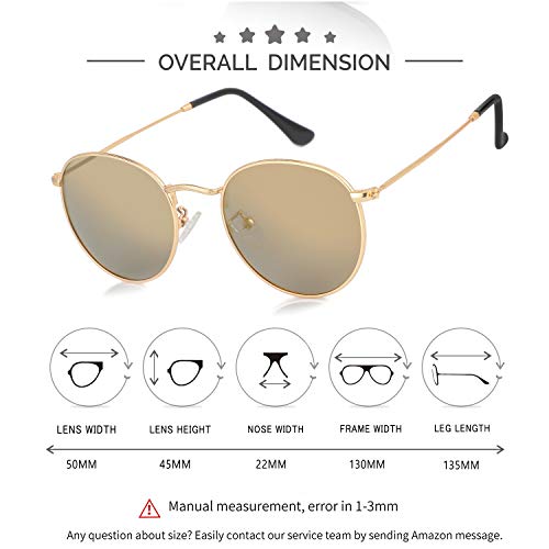 Image of Kursan Small Round Metal Polarized Sunglasses for Men Women Mirrored Lens Classic Circle Sun Glasses