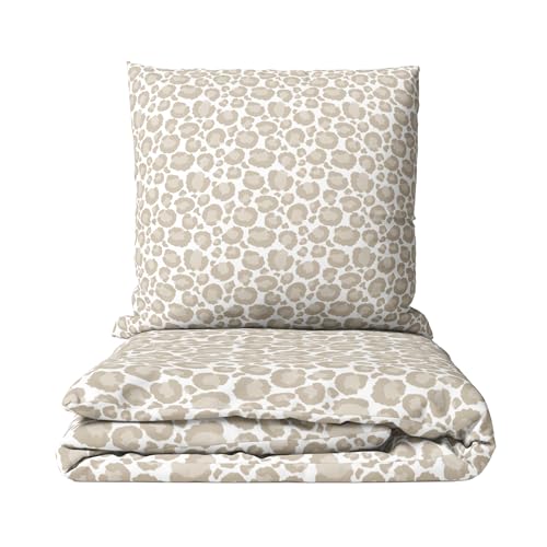 MTOnlinehandel Leoparden Bettwäsche 135x200 + 80x80 100% Baumwolle Öko-Tex Zertifiziert Reißverschluss Leo Muster Print