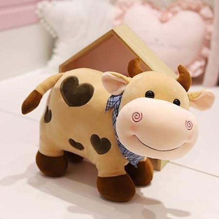 Image of Milky Moo Cow Plush Soft Toy Stuffed Cartoon Pet Kawai Animal Plushie Cattle Toys Doll Birthday Gifts for Friends Kids Girls Decorative Toy Brown 28cm