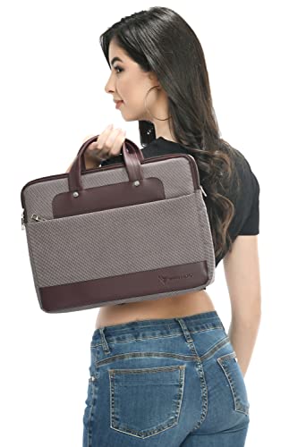 Image of Vaku Luxos DA Salerno Laptop Messenger Bag for Men and Women Premium Collection Canvas Leather| Briefcase Compatible with MacBook and Laptop Up to 14 inch with Adjustable Strap (Cherry)