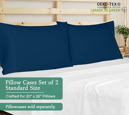 Image of Royale Linens Standard Pillowcase Set of 2 - Bed Pillow Cover - 20 inchx26 inch - Navy Pillowcases - 1800 Brushed Microfiber, Wrinkle & Fade Resistant - Soft & Cozy- Standard Size Pillow Case (Navy)