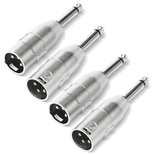pegcabac 4-Pcs XLR Male to 1/4' TRS Adapter, Balanced Quarter Inch 6.35mm Male to XLR Male Adapters, Male to Male XLR to 1/4 Adapter, Silver