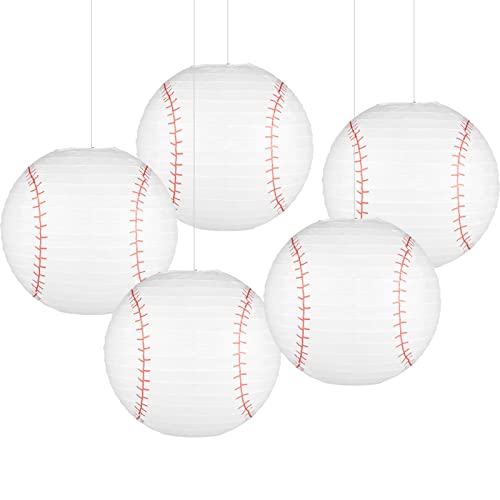 8 Inch Baseball Paper Lanterns Sports Baseball Themed Birthday Party Decorations - Pack of 5