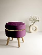ETIQUETTE ART Pouffes Sitting Stool for Living Room, Office Stool Puffy Wooden Ottoman Stools, Poufe Footstool, Pouf for Office Home Decoration & Dressing Table (Purple)