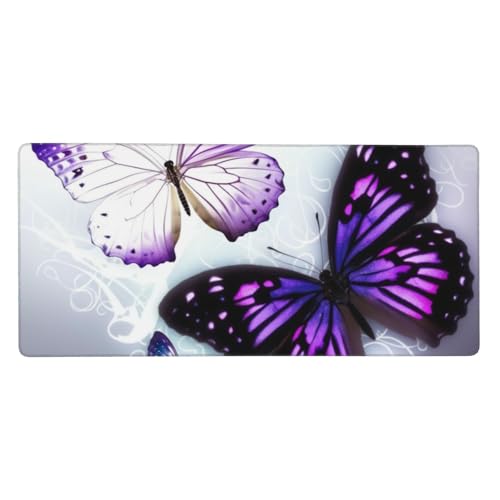 Tapis de souris de jeu XXL papillons violets 90x40 cm avec base caoutchouc