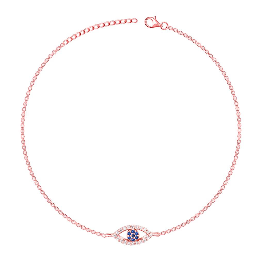 925 Silver Rose Gold The Evil Eye Anklet,Single | Anklets for Women and Girls | With Certificate of Authenticity and 925 Stamp | 6 Months Warranty