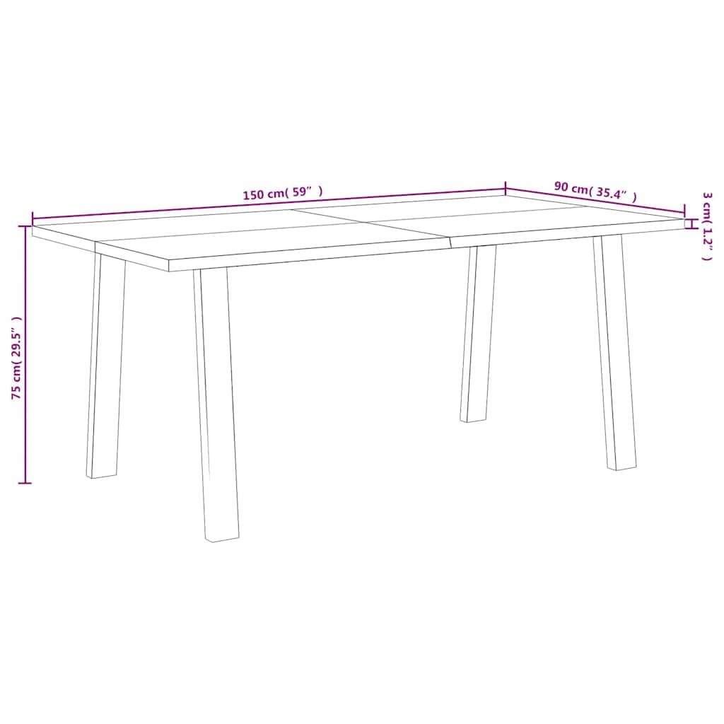 Stół do jadalni z litego drewna akacjowego, 150 x 90 x 75 cm, z malowanymi proszkowo stalowymi nogami, nowoczesny stół kuchenny, prostokątny, stabilny, nie zajmuje dużo miejsca, do jadalni i