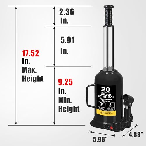 Image of Torin 20 Ton (40,000 LBs) Capacity Hydraulic Welded Heavy Duty Bottle Jack, AT92003BB , Black