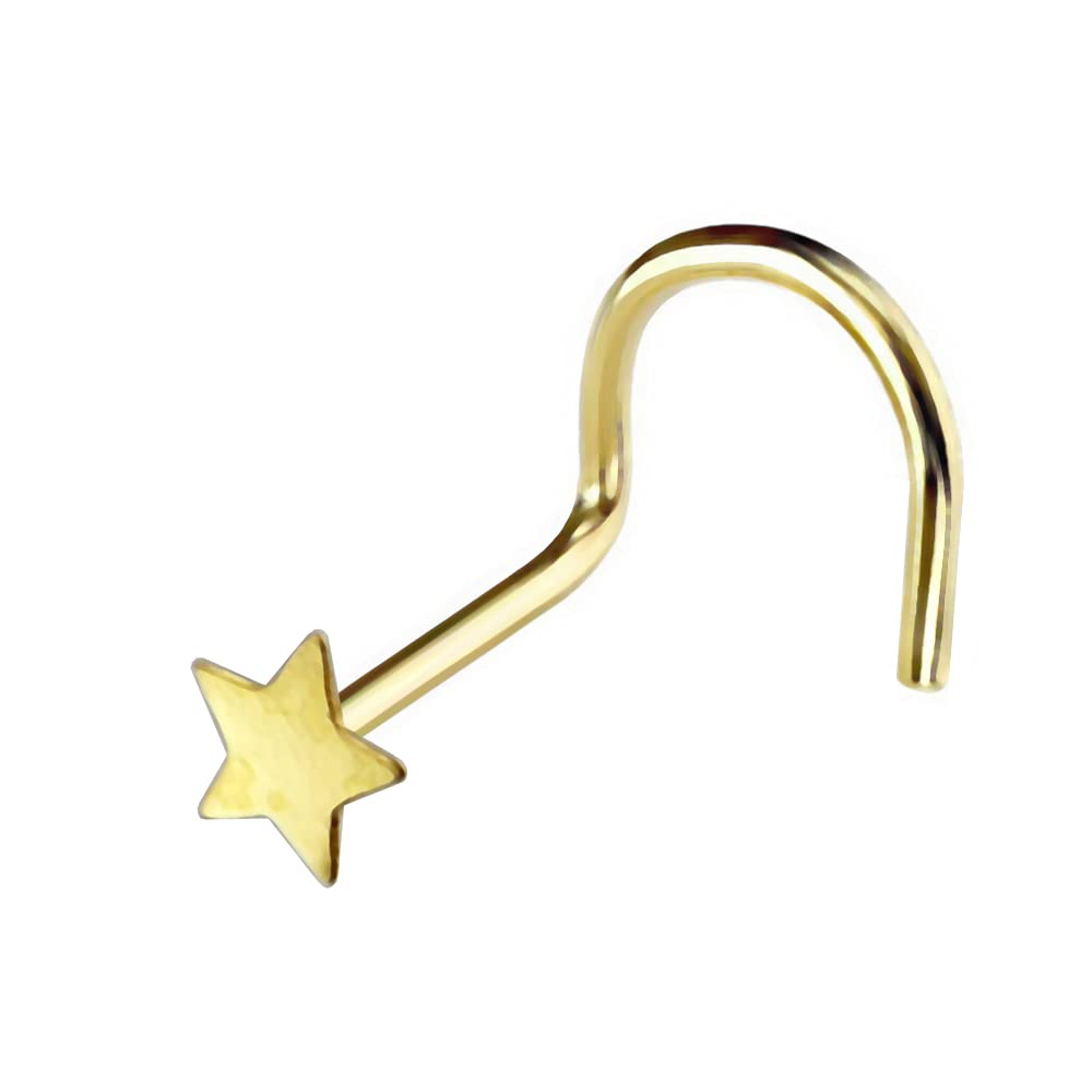 AZARIO LONDON Piercing per naso in oro massiccio 14 carati con stella piatta calibro 20