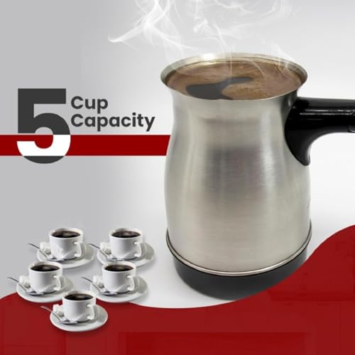 Image of Elegant Electric Turkish Coffee Maker, 600ml Stainless Steel Kettle, Tea, Cofee, Milk, Melted Butter, Water Boiler with Power Switch, Cofee Maker Pot