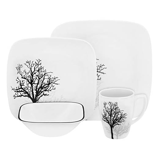 CORELLE Square Timber Shadows 16-pc Dinnerware Set, 1, white