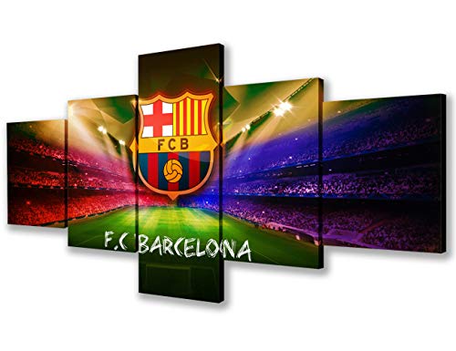 5 Panel Wall Decor Soccer Sports Painting F.C Barcelona Spanish Football Pictures Modern Artwork Canvas Print Stadium Room Decorations for Living Room Gallery-wrapped Framed Ready to Hang(50''Wx24''H)