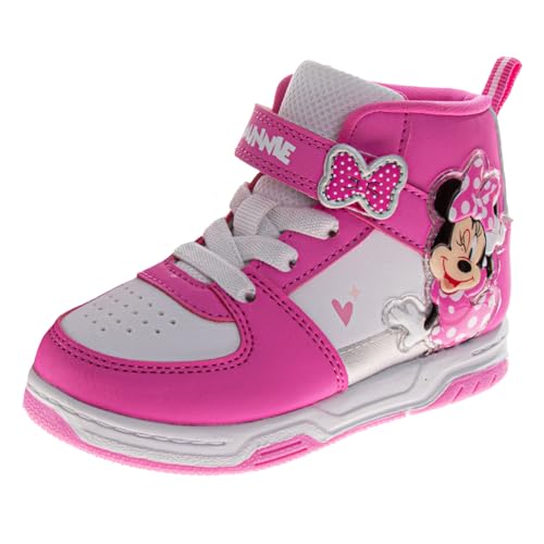 Josmo Girls High Top Sneakers Minnie Mouse Character Shoes for Girls - Pink White (Size 6 Toddler)