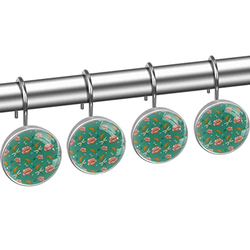 Crochets de rideau de douche acier inoxydable fleurs feuilles 12x - 3