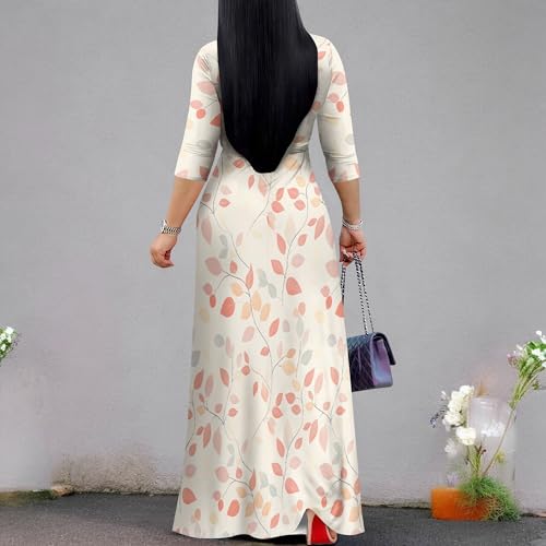 Image of PinkPatty Plus Size Maxi Dress for Women Casual V Neck 3 /4 Sleeve Boho Printed Long Dress with Pockets
