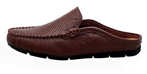 Image of Go Tour Mens Mules Clog Slippers Breathable Punching Leather Slip on Shoes Casual Loafers