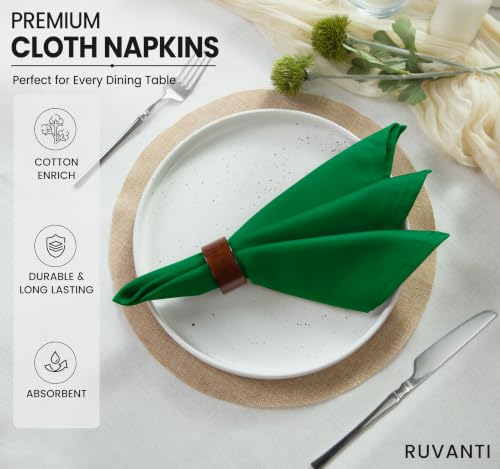 Image of Ruvanti Cloth Napkins Set of 12, Cotton Enrich 18 inchx18 inch - Dark Green | Washable, Soft, Durable & Absorbent Everyday Napkins. For Home, hotel, Wedding Napkins, Thanksgiving, Christmas Dinner Napkin