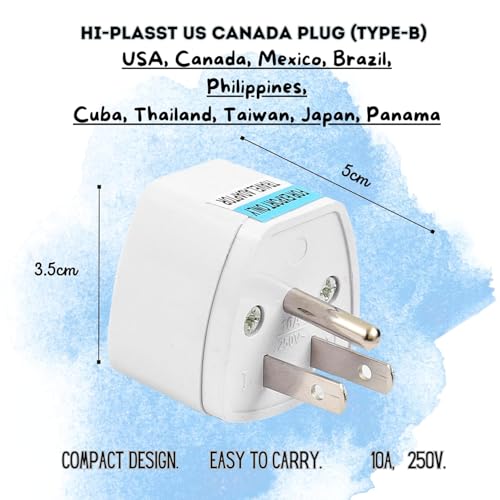 Image of Type-B USA Converter Plug (Pack of 3) India to Canada Travel Adapter for USA, Canada, Mexico, Brazil, Philippines, Cuba, Thailand, Taiwan, Japan, Panama 3pin Plug