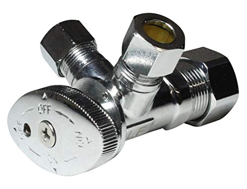 Dual Compression Outlet Angle Stop Valve, Plumbing Fitting, Quarter Turn, Single Handle Independent Multi-Select Positions, Water Valve Shut Off 1/2" NOM (5/8" OD) x (3/8 inch x 3/8 inch) - Thumbnail 2