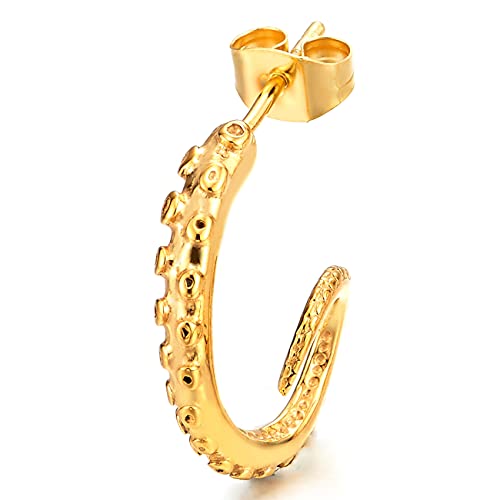 Retro Style Octopus Tentacle Claw Tail Half Hoop Stud Earrings for Man Women, Stainless Steel2