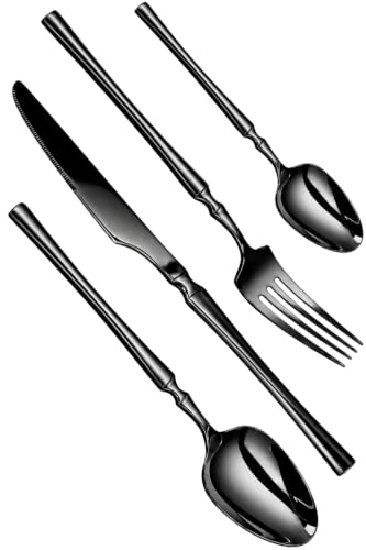 Image of Elegant Handle Black 12 Pcs Heavy Duty Stainless Steel Cutlery Set for Dining Table (3 pcs Spoon Set+3 pcs Forks Set+3 pcs Butter Knife+3 pcs Dessert Spoon for Kitchen)