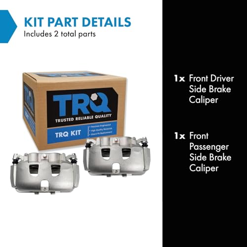 Image of TRQ Front Driver and Passenger Side Brake Caliper Set Caliper Brackets Hardware Compatible with 13-19 Ford F-250 Super Duty 13-19 F-350 Super Duty 13-15 F-450 with 8 Lug Wheels