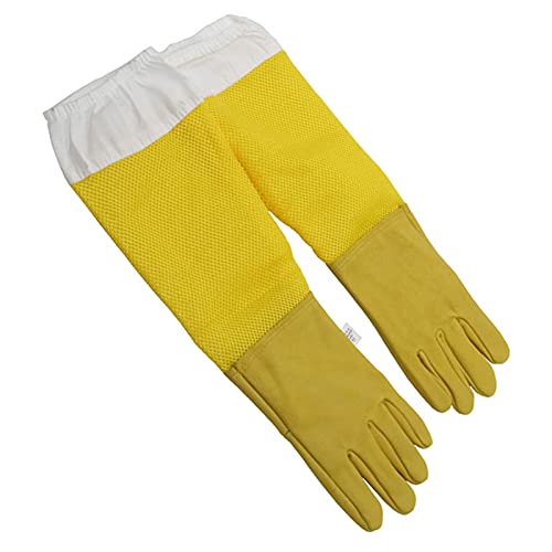 Imkerhandschuhe, 2 Stück, Schutzhüllen, atmungsaktiv, gelbes Netz, weißes Schaffell und Tuch für die Imkerei (Farbe… – Bild 6