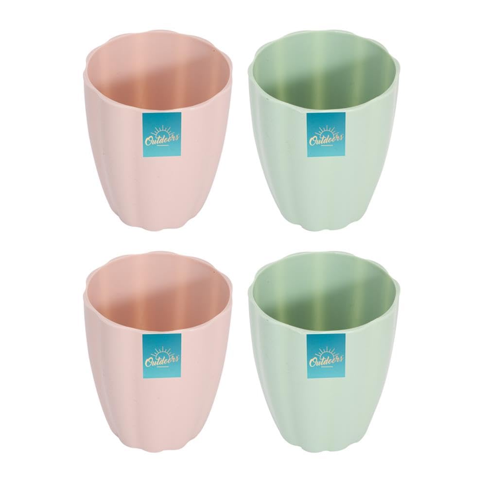 Yöl 4 Cups Set Of 4 Floral Edged Plastic Cups Summer Dining Outdoor Picnic Bbq Blush Pink Sage Green Tumblers Drinks Glasses