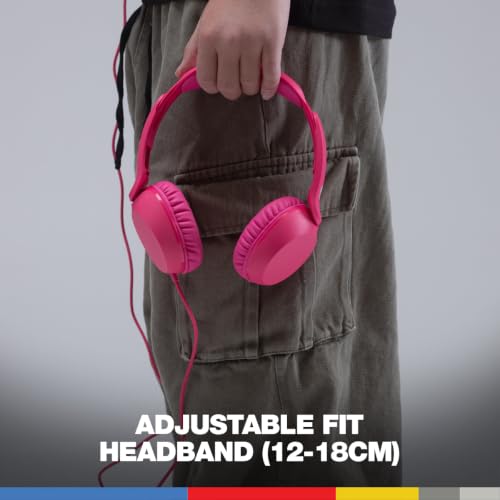 Image of Skullcandy Icon 180 Wired Headphones, Built-in 85dB Volume Limiter, Comfortable On-Ear Fit, Adjustable Headband, Convenient for Travel with 3.5mm AUX Plug, in-Line Microphone - Crazy Pink