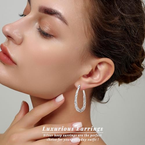 Senteria Sterling Silver Hoop Earrings - Medium, Lightweight, Thick Twist Oval Hoops3