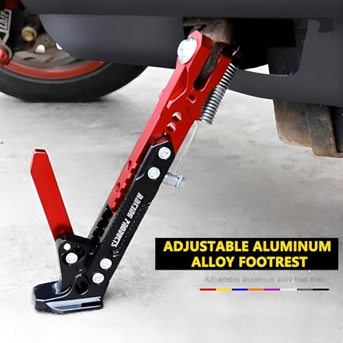 Image of Mokuo Universal Adjustable Motorcycle Kickstand - CNC Aluminum Alloy, Height-Adjustable Side Stand with Non-Slip Foot for Motorcycles, Motocross,Mopeds,Scooters & Pit Bikes(Custom Version: Red 19cm)