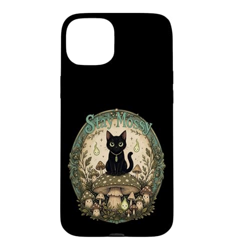 Stay Mossy dark cat Goblincore �L�m�R �X�̐����� �X�}�z�P�[�X iPhone 15 Plus �p