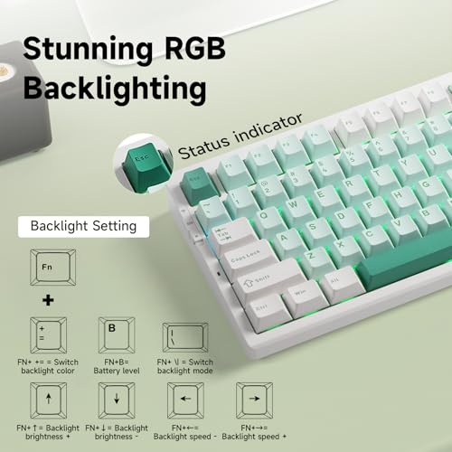 Image of MCHOSE G75 PRO Wireless Mechanical Keyboard Tri-Mode Connection Gaming Keyboard Hot Swappable Custom Gasket Structure Pre-lubed Linear Switches Double Shot PBT Keycaps RGB Backlit White&Green