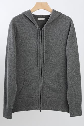 Image of JENNIE LIU Women's 100% Pure Cashmere Long Sleeve Zip Hoodie Cardigan Sweater