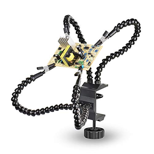 Toolour Helping Hands Soldering Third Hand PCB Tool with Hard Plastic Gooseneck Arms, Rotatable Clips and Stable Desk Clamp Base for Soldering, Assembly, Repair, Modeling, Crafts Hobby