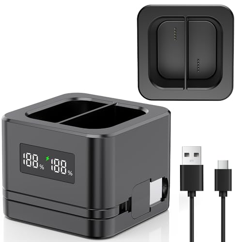 Dual Ring Battery charger/Charging Station with LED Display Compatible with Ring Video Doorbell 2/3/4/3Plus/Spotlight Cam/Peephole/Solar Floodlight Cam Type-C Input Multiple Charging Options (black)
