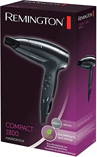 Remington Haartrockner [extrem klein] Compact (1800 Watt, sehr kompaktes Design & praktische Größe - ideal für unterwegs, inkl. Stylingdüse, 3 Heiz- & 2 separate Gebläsestufen, Eco Einstellung) D5000