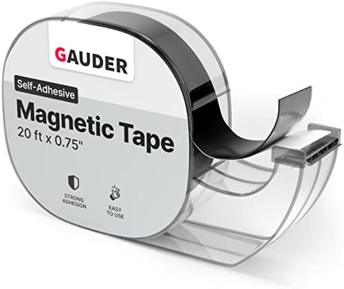 GAUDER Magnetic Tape Dispenser | Thin Magnetic Strips with Adhesive Backing (20' Long x 3/4" Wide) | Magnet Roll