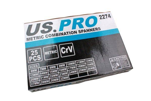 US PRO Narzędzia 25 szt. metryczny zestaw kluczy płasko-oczkowych 6-32 mm w tacy piankowej 2274
