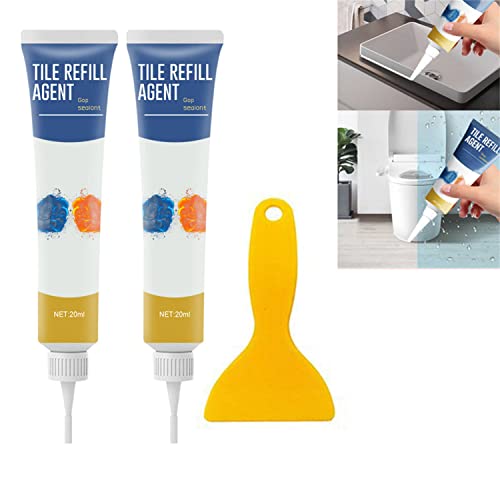 Tile Grout Restoring Agent, Waterproof Grout Tile Marker Repair Pen, New Tile Refill Agent, Tile Refill Agent with Scraper, Super Tile Gap Refill Agent for Kitchen Shower Room (20ml 2pcs)