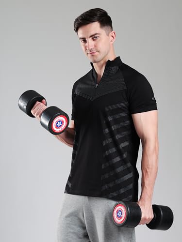 Image of GROW Stylish Aeroflex Zip T Shirt for Men Workout | Cotton and Spandex Quarter Zip Back Printed Collar T-Shirts for Men Half Sleeves